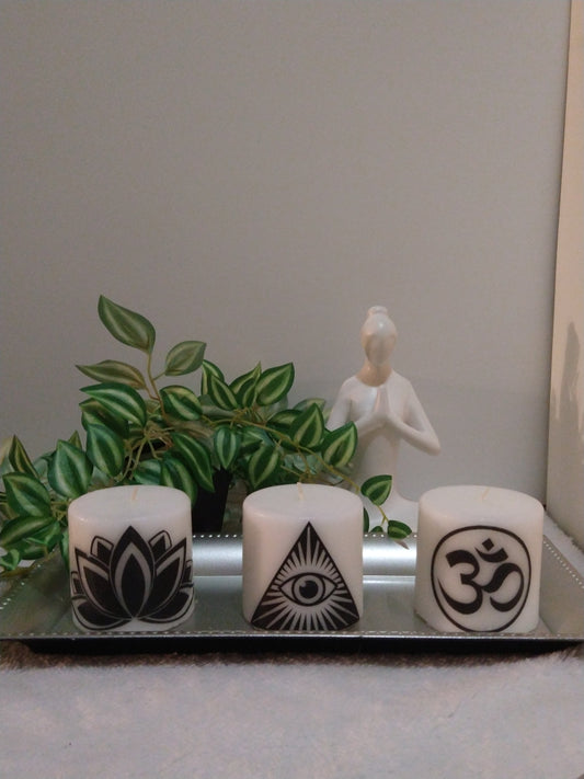 3pc white meditation white candle set
